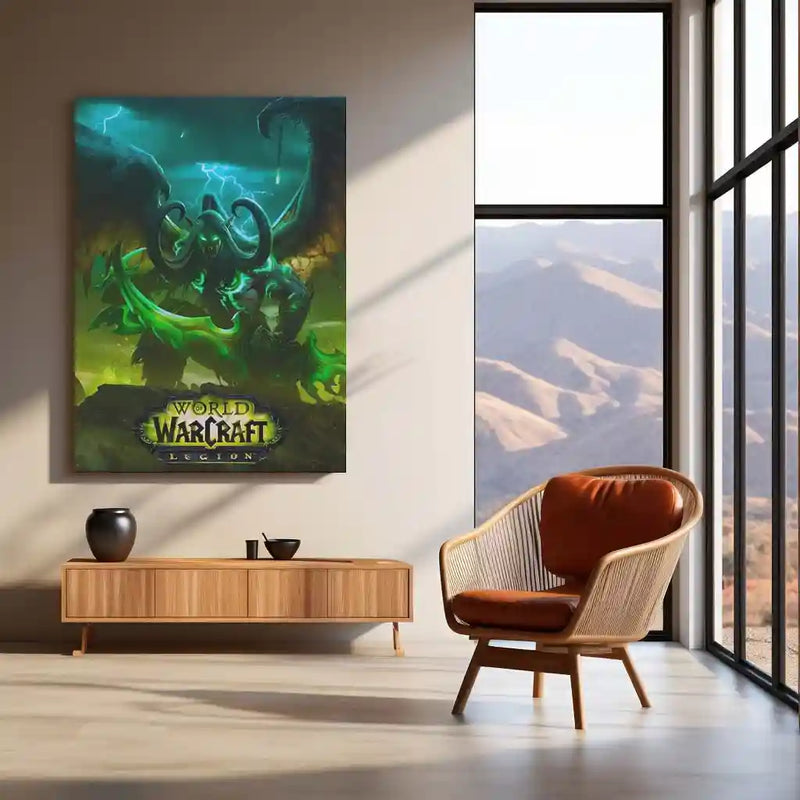 Game Metal Poster | World of Warcraft – Legion Illidan Stormrage Metal Poster | Dark Fantasy Gaming Wall Frame