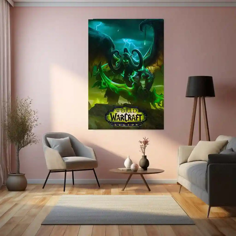 Game Metal Poster | World of Warcraft – Legion Illidan Stormrage Metal Poster | Dark Fantasy Gaming Wall Frame