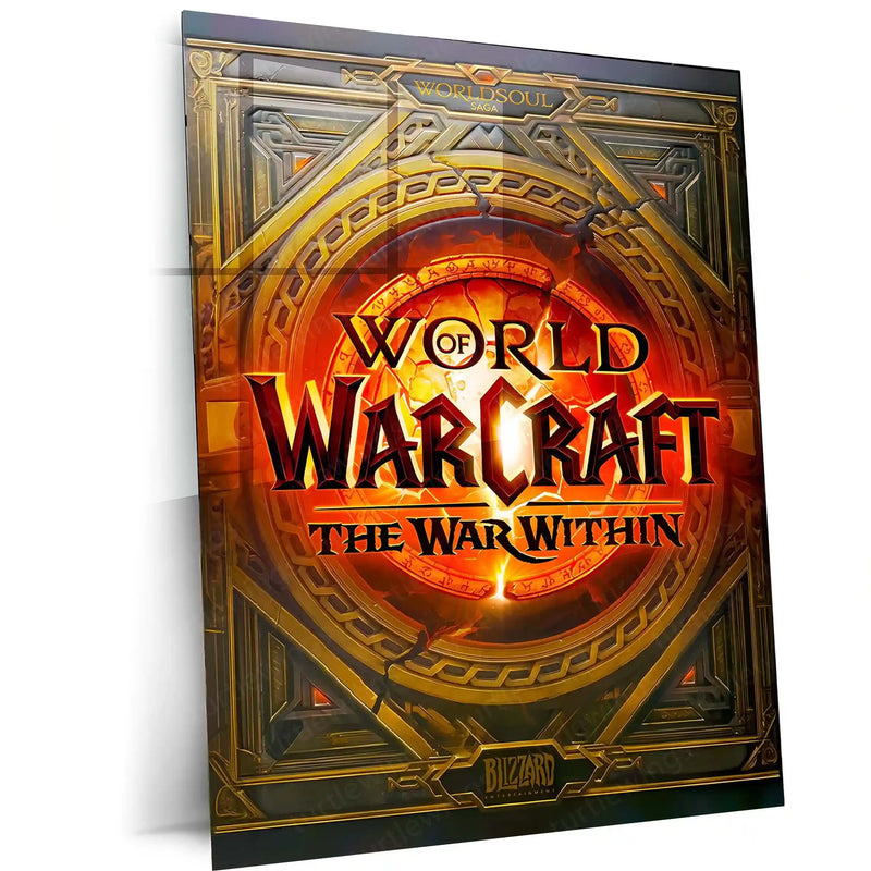 Game Metal Poster | World of Warcraft – The War Within Golden Emblem Metal Poster | Fantasy Gaming Wall Frame