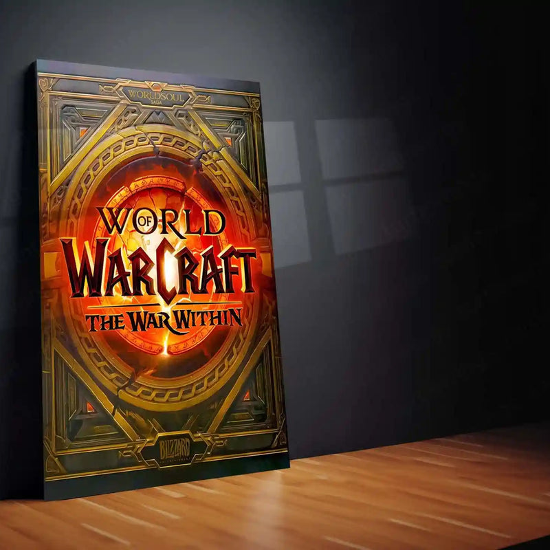 Game Metal Poster | World of Warcraft – The War Within Golden Emblem Metal Poster | Fantasy Gaming Wall Frame