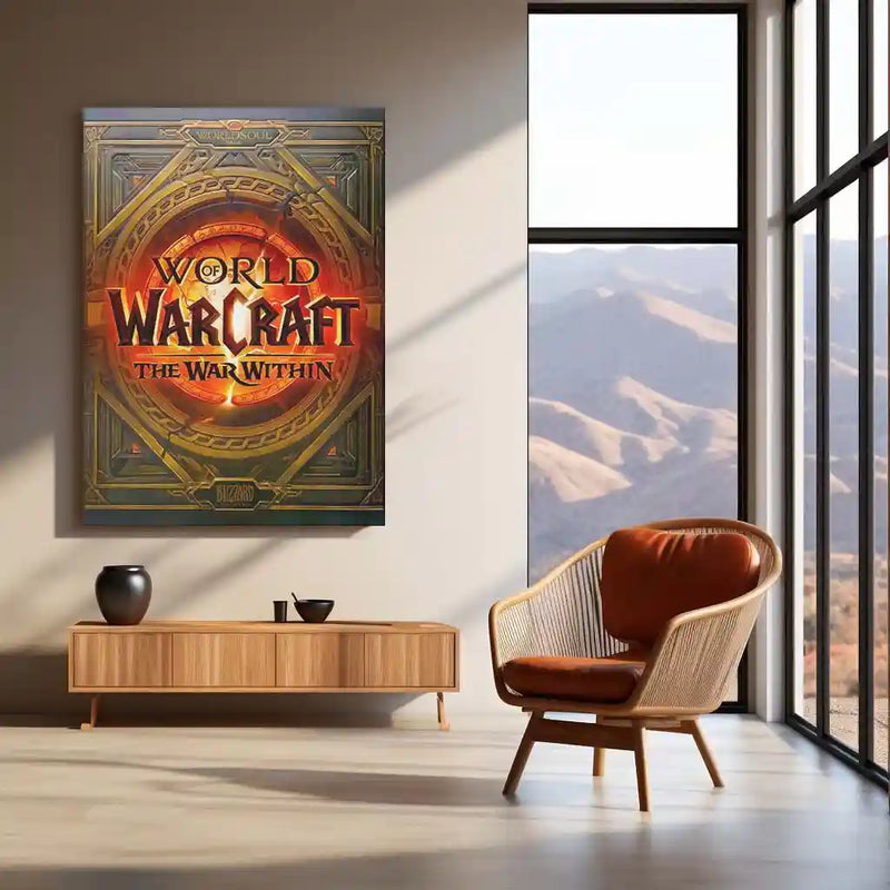 Game Metal Poster | World of Warcraft – The War Within Golden Emblem Metal Poster | Fantasy Gaming Wall Frame