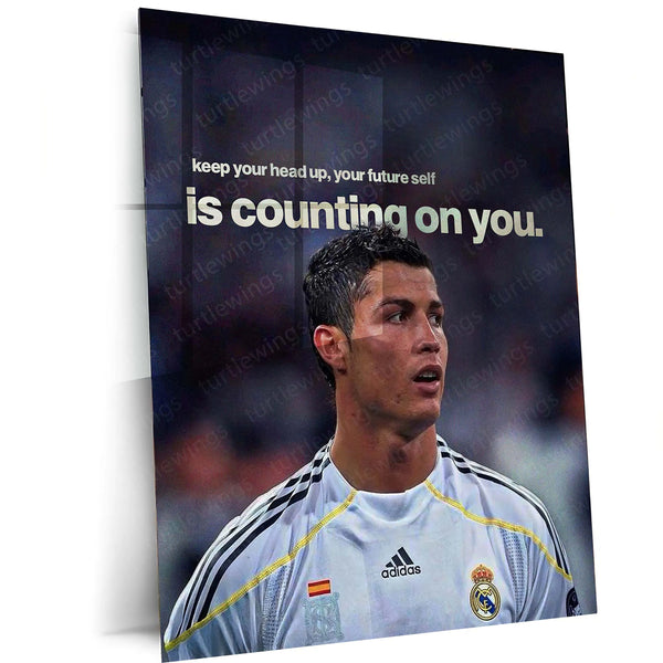 Young Cristiano Ronaldo – “Your Future Self is Counting on You” Metal Poster | Discipline x Destiny Wall Art
