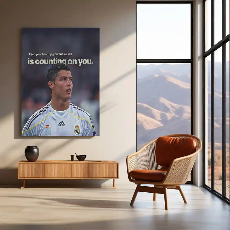Young Cristiano Ronaldo – “Your Future Self is Counting on You” Metal Poster | Discipline x Destiny Wall Art