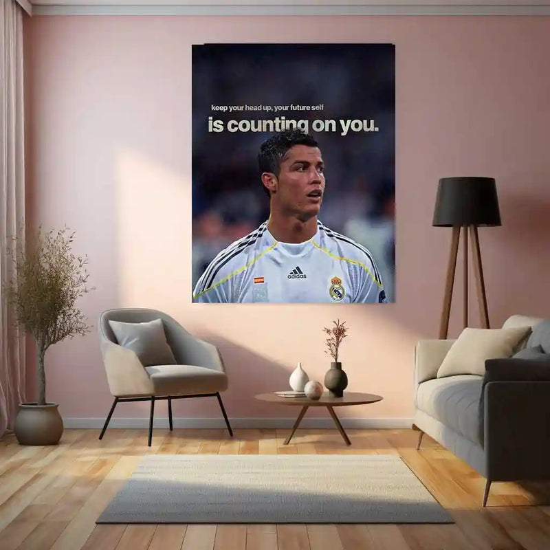 Young Cristiano Ronaldo – “Your Future Self is Counting on You” Metal Poster | Discipline x Destiny Wall Art
