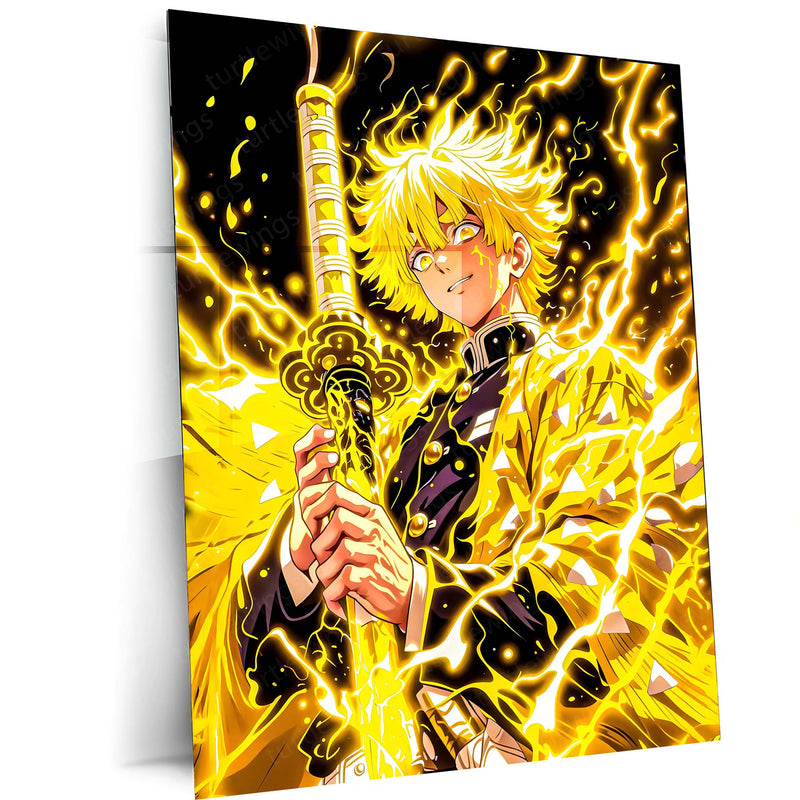 Anime Metal Poster | Zenitsu Agatsuma – Thunder Breathing Lightning Rage Metal Frame