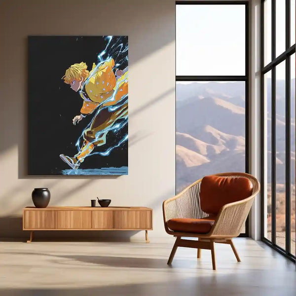 Zenitsu with Thunder Breathing – Demon Slayer Metal Frame | Anime Action Poster | Striking Lightning Wall Art