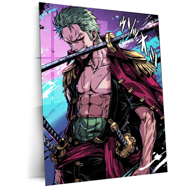 Anime Metal Poster | Zoro Power – Three Sword Style Metal Poster | Roronoa Zoro One Piece Wall Frame