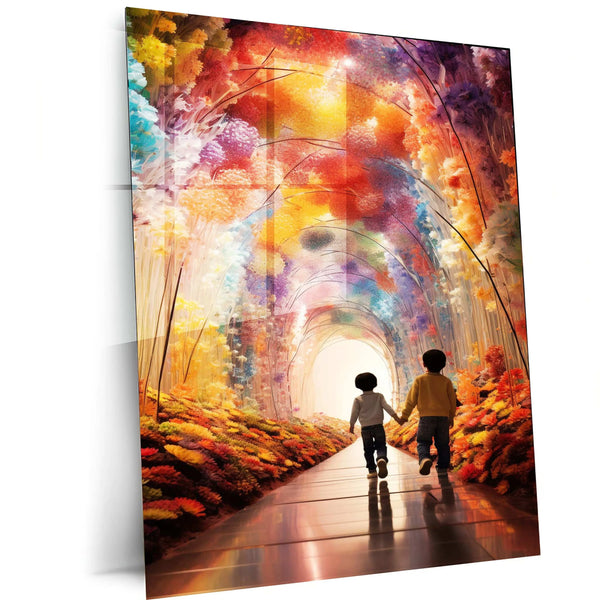 Little Boys Holding Hands Metal Poster | Friendship & Happiness Wall Art | Cute Kids Decor - TURTLEWINGS