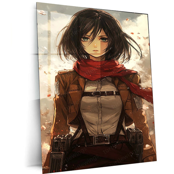 Anime Metal Poster | Mikasa Ackerman Metal Poster | Attack on Titan x Jujutsu Kaisen-Inspired Anime Art - TURTLEWINGS