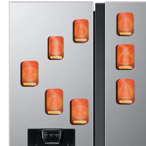 Fridge Magnets |Ashtavinayak Ganpati Fridge Magnet – Divine Blessings for Your Home Set of 8( 60 x 80 mm) - TURTLEWINGS
