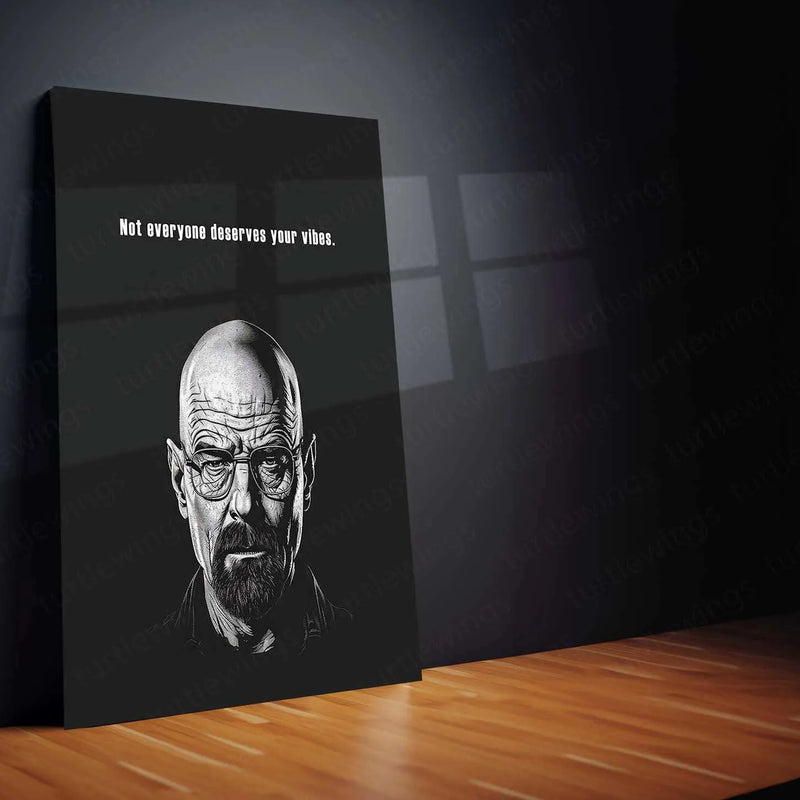 Simple Line Art of Walter White – Black Background Minimalist Artwork - TURTLEWINGS
