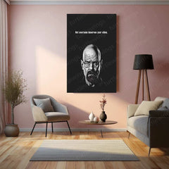 Simple Line Art of Walter White – Black Background Minimalist Artwork - TURTLEWINGS