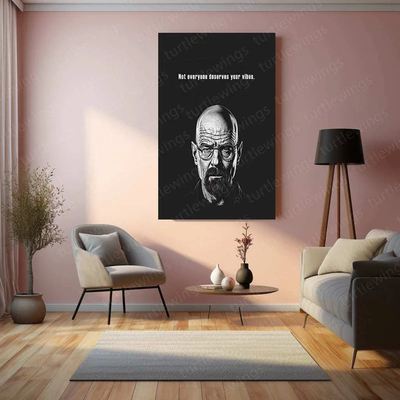 Simple Line Art of Walter White – Black Background Minimalist Artwork - TURTLEWINGS