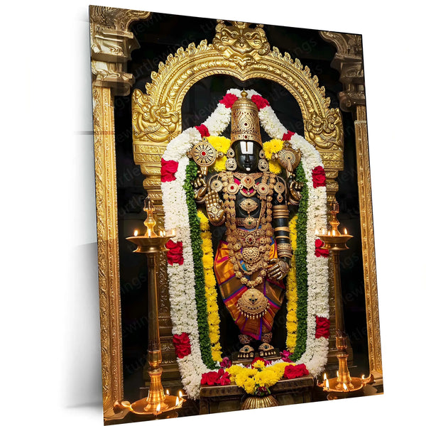 Spiritual Metal Poster | π Tirupati Balaji Metal Poster | Divine Wall Art | South Indian Temple Spiritual Decor - TURTLEWINGS
