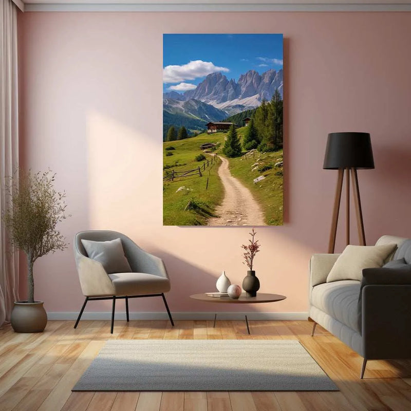 Cabin in a Mountain Valley Metal Poster | Scenic Nature Landscape Wall Art | Rustic Home Decor - TURTLEWINGS