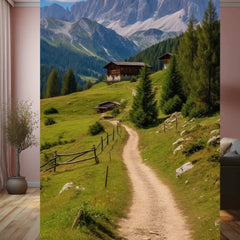 Cabin in a Mountain Valley Metal Poster | Scenic Nature Landscape Wall Art | Rustic Home Decor - TURTLEWINGS