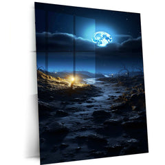 Moon & Nature Art Metal Poster | Mystical Landscape Wall Decor | Celestial Night Sky Print - TURTLEWINGS