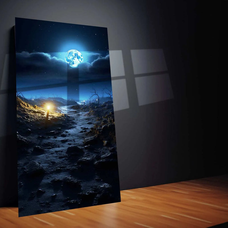 Moon & Nature Art Metal Poster | Mystical Landscape Wall Decor | Celestial Night Sky Print - TURTLEWINGS