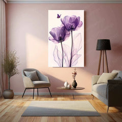 Three Purple Tulips Line Art on White Background – Elegant Metal Poster - TURTLEWINGS