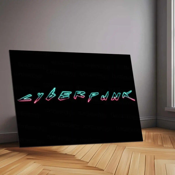 Cyberpunk Neon Typography – Metal Frame | Futuristic Glowing Text Wall Art | Bold Urban Sci-Fi Decor - TURTLEWINGS