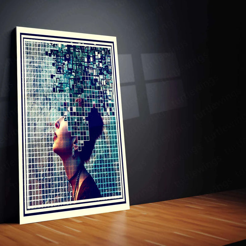 DeBernest Pixel Art Metal Poster – Abstract Woman’s Profile in Rough Grid Pixels - TURTLEWINGS