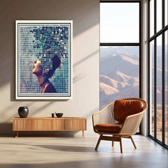 DeBernest Pixel Art Metal Poster – Abstract Woman’s Profile in Rough Grid Pixels - TURTLEWINGS
