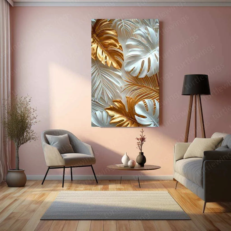 Large Leaf Pattern Metal Poster | 3D Botanical Wall Art | Nature-Inspired Textured Decor - TURTLEWINGS