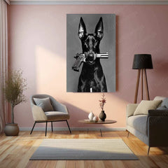 Dog with Gun Metal Poster – Bold and Unique Animal Art | Powerful Graphic Decor - TURTLEWINGS