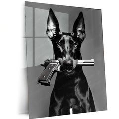 Dog with Gun Metal Poster – Bold and Unique Animal Art | Powerful Graphic Decor - TURTLEWINGS