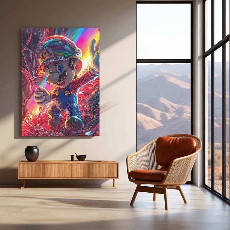 Kawaii Alien vs. Super Mario Metal Poster – Adorable Clash of Worlds! - TURTLEWINGS