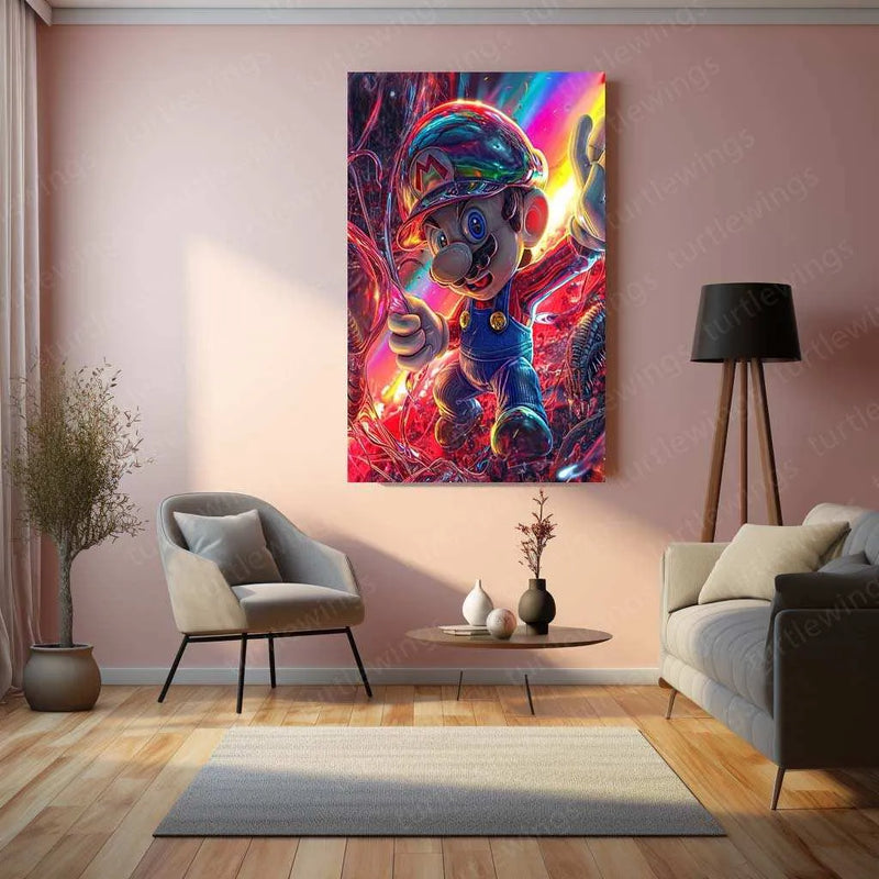 Kawaii Alien vs. Super Mario Metal Poster – Adorable Clash of Worlds! - TURTLEWINGS