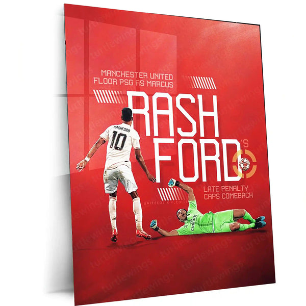 Marcus Rashford – Manchester United vs PSG Comeback Moment – Metal Frame | Iconic UCL Night Wall Art - TURTLEWINGS