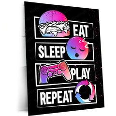 Eat Sleep Play Repeat Metal Poster | Gaming Room Wall Art | Gamer Lifestyle Decor - TURTLEWINGS
