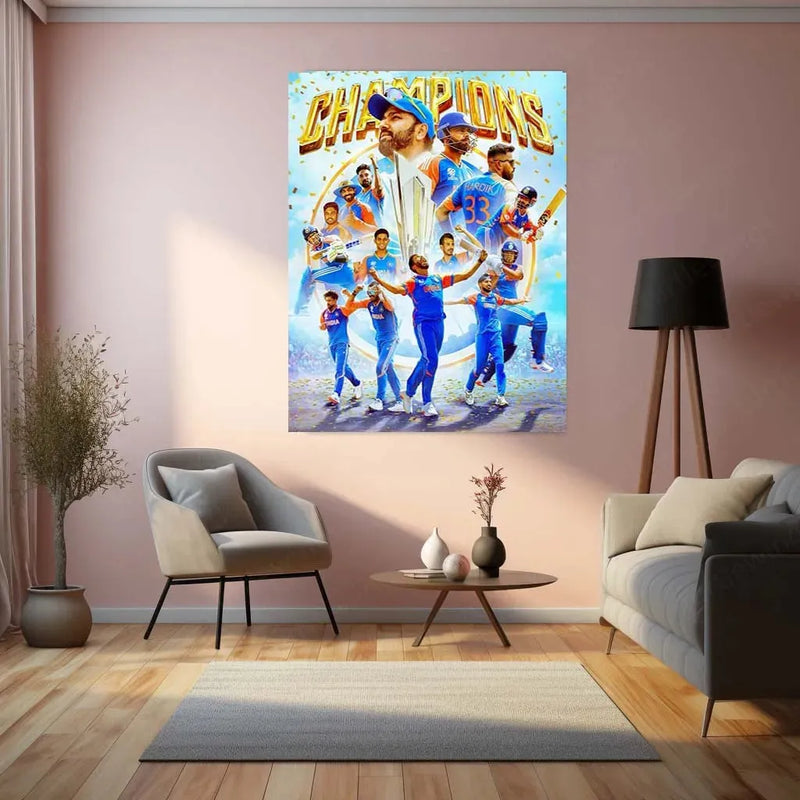 Indian Team โ Champions Trophy 2025 Winner Metal Poster ๐๐ฎ๐ณ 1 - TURTLEWINGS
