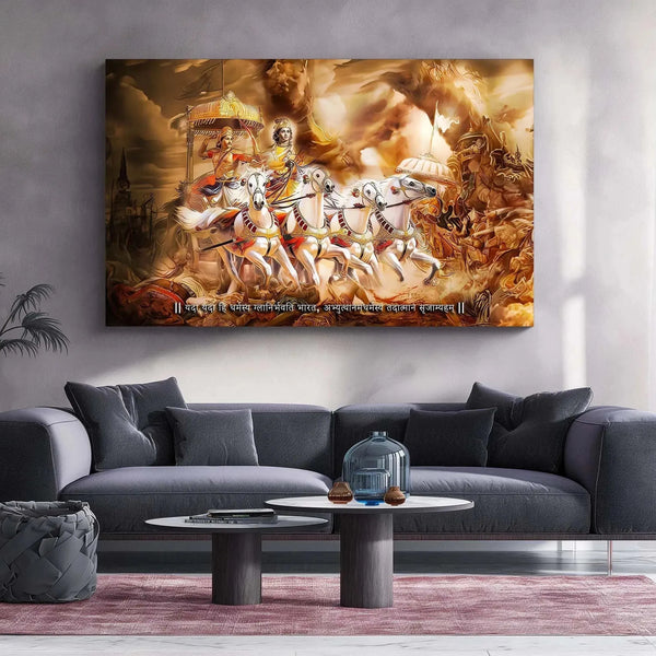 Bharatvarsh Series Metal Print – Krishna & Arjuna on Rath (Mahabharat ) - TURTLEWINGS