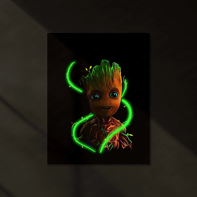 Groot Neon LED Metal Poster â Marvel Guardians of the Galaxy Wall Art - TURTLEWINGS