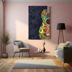 Guitar Mandala Metal Poster | Musical Boho Wall Art | Artistic Instrument Decor - TURTLEWINGS