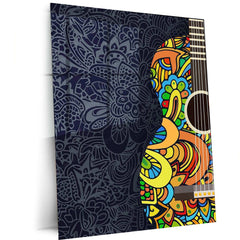 Guitar Mandala Metal Poster | Musical Boho Wall Art | Artistic Instrument Decor - TURTLEWINGS