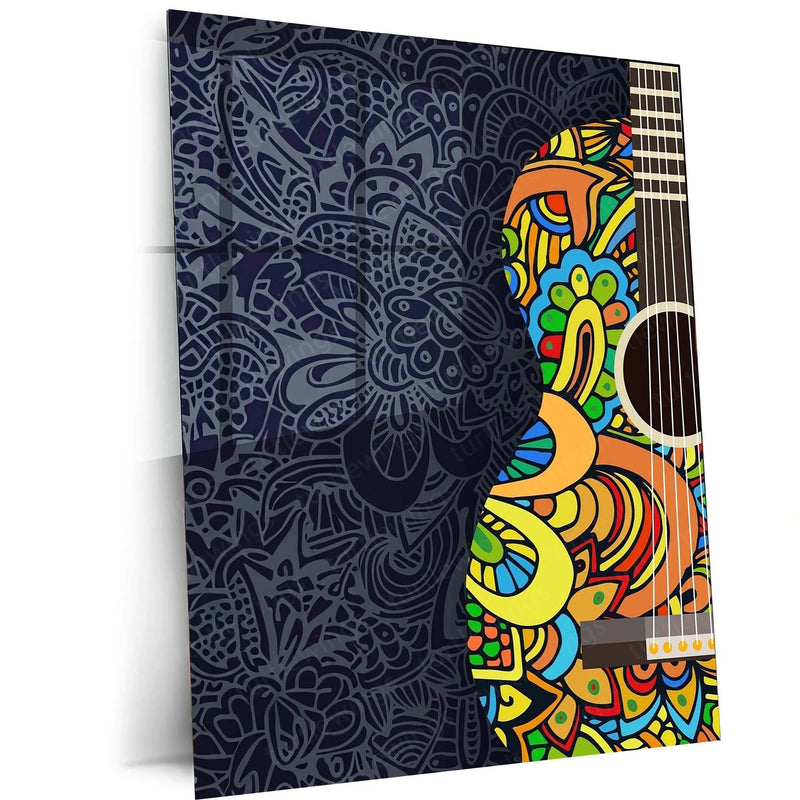 Guitar Mandala Metal Poster | Musical Boho Wall Art | Artistic Instrument Decor - TURTLEWINGS