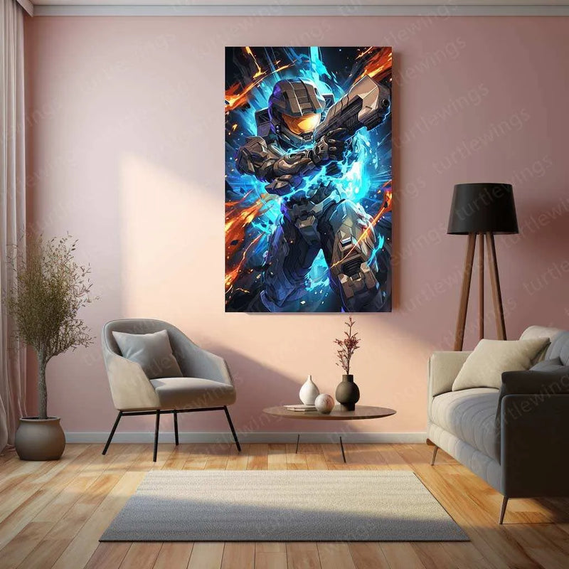 Halo Metal Poster – Epic Sci-Fi Action Art | Legendary Master Chief Wall Decor 2 - TURTLEWINGS