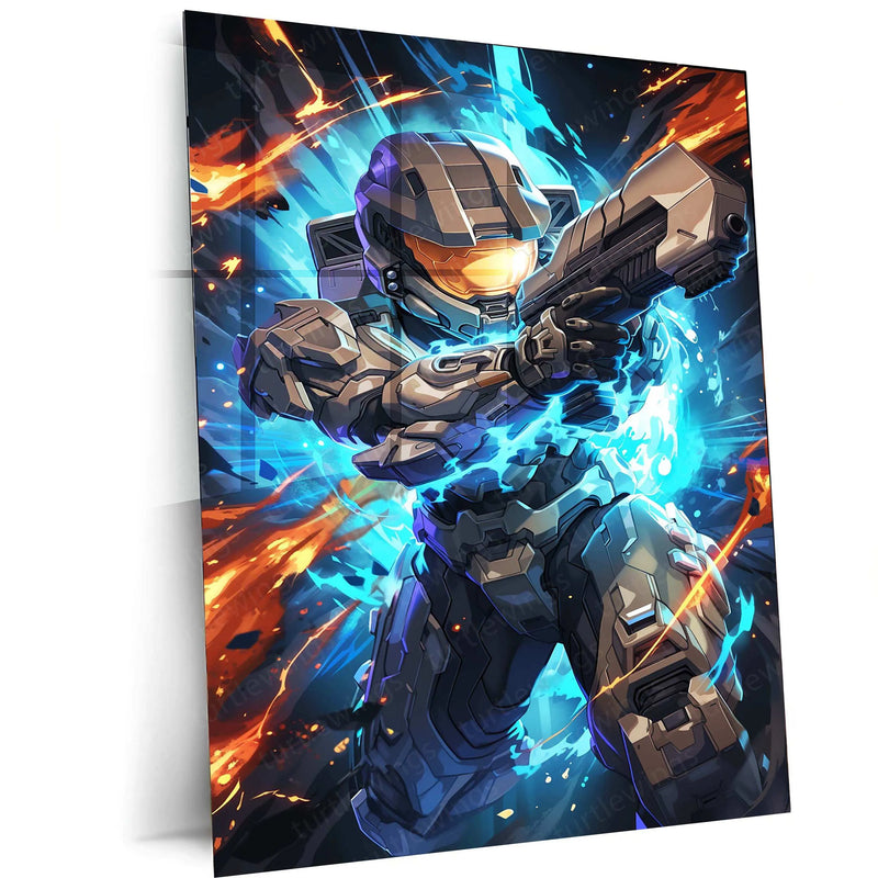 Halo Metal Poster – Epic Sci-Fi Action Art | Legendary Master Chief Wall Decor 2 - TURTLEWINGS