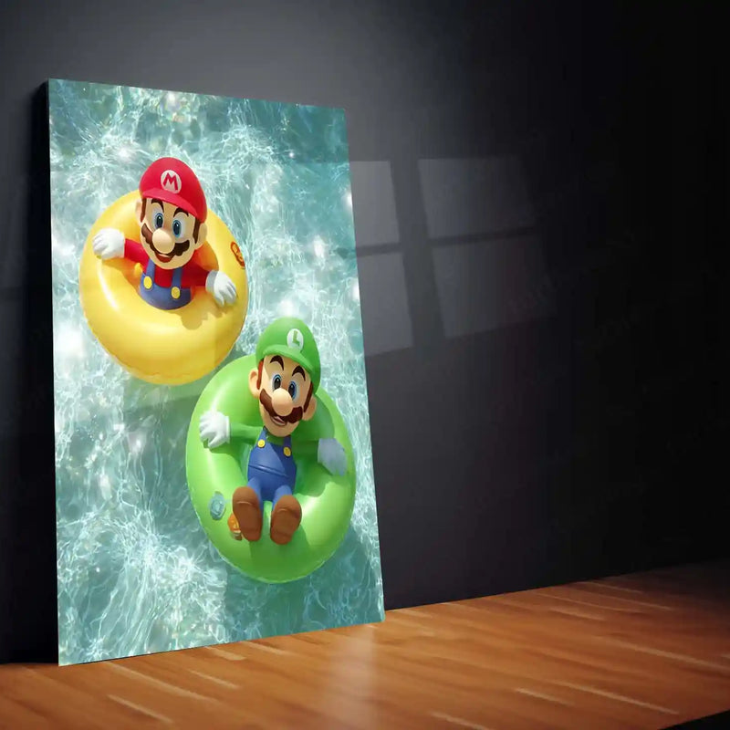 Playful Gaming Legends Metal Frame | Mario & Sonic Vibrant Scene Art - TURTLEWINGS