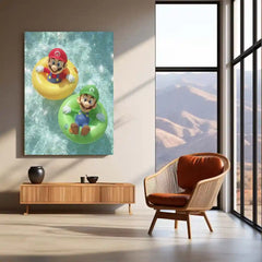Playful Gaming Legends Metal Frame | Mario & Sonic Vibrant Scene Art - TURTLEWINGS