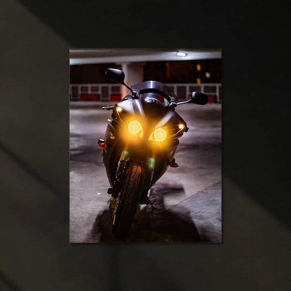 Yamaha Beast Mode – Lights On Neon LED Metal Frame | Aggressive Front Face Motorcycle Poster