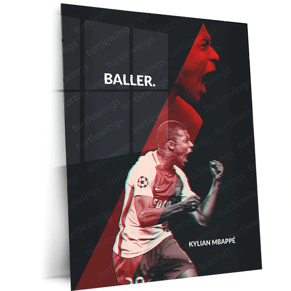 Mbappé Monaco Metal Frame – Red & Black Baller Art | Rising Star Poster - TURTLEWINGS