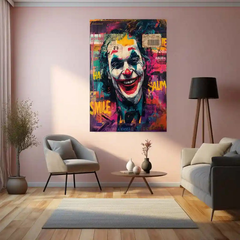miling Joker Graffiti Metal Frame | Street Art Style Wall Poster | Urban DC Villain Wall Decor - TURTLEWINGS