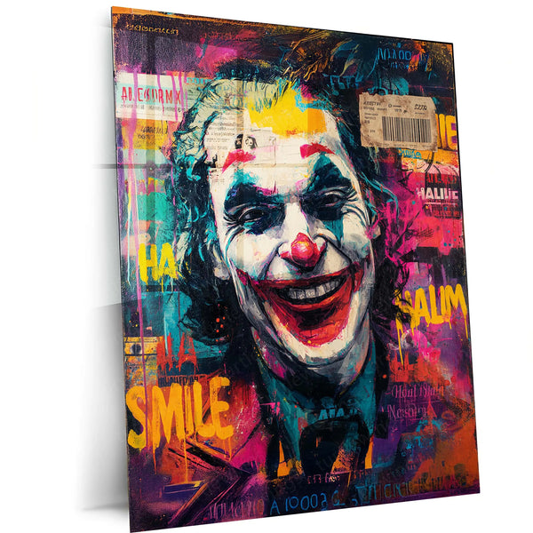 miling Joker Graffiti Metal Frame | Street Art Style Wall Poster | Urban DC Villain Wall Decor - TURTLEWINGS