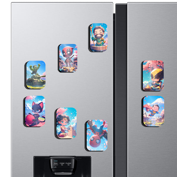 Fridge Magnets | Super Kids Fridge Magnet Set – Set of 8 Colorful Cartoon Hero Magnets (60x80mm)