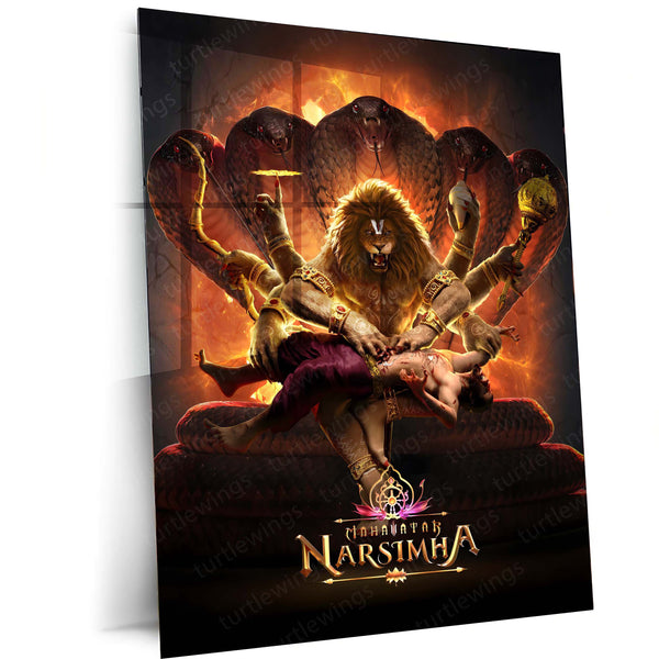 Lord Narasimha | Ugra Narasimha Metal Poster | Hindu Divine Wall Frame for Home 01
