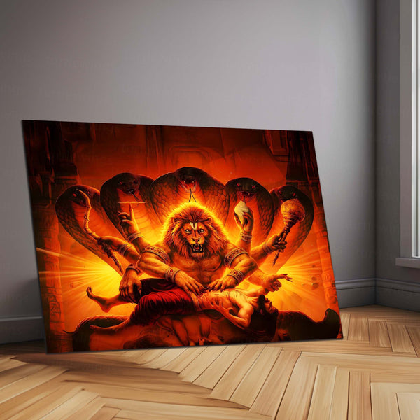 Lord Narasimha | Ugra Narasimha Metal Poster | Hindu Divine Wall Frame for Home 04